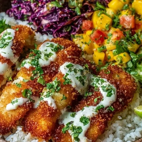 Crispy Fish Taco Bowls: Our Top 9 Tips 2 A vibrant Crispy Fish Taco Bowl with fresh toppings and a lime wedge.