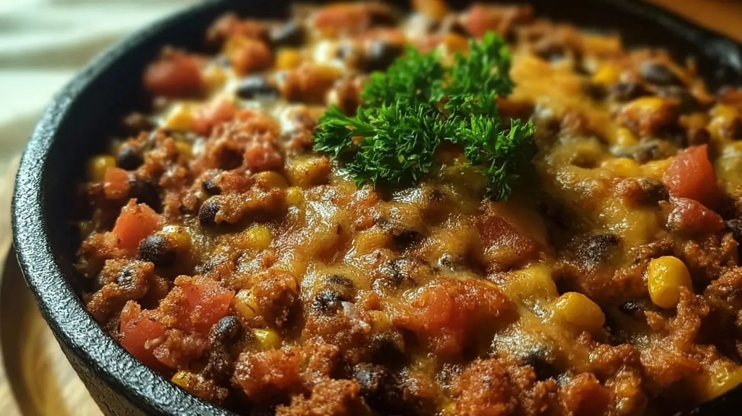 Black-Eyed Pea Casserole: How to Make 5-Star Flavor 1 A rustic pan filled with a steaming Black-Eyed Pea Casserole, ready to be served.