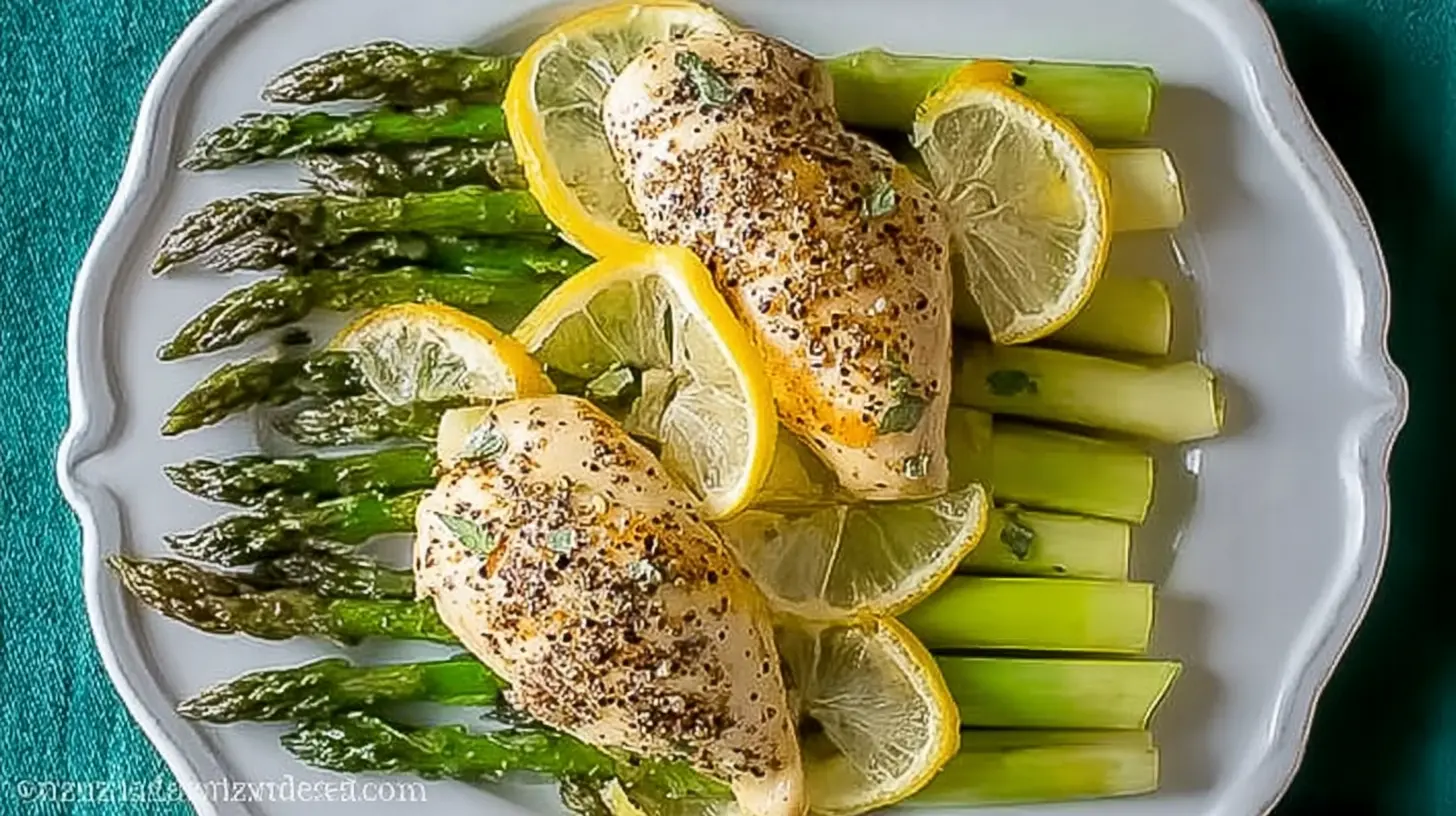 Sheet Pan Lemon Pepper Chicken & Asparagus — crisp edges, zesty finish. 5 Reasons to Love It! 1 Baked sheet pan lemon pepper chicken and green asparagus, fresh from the oven
