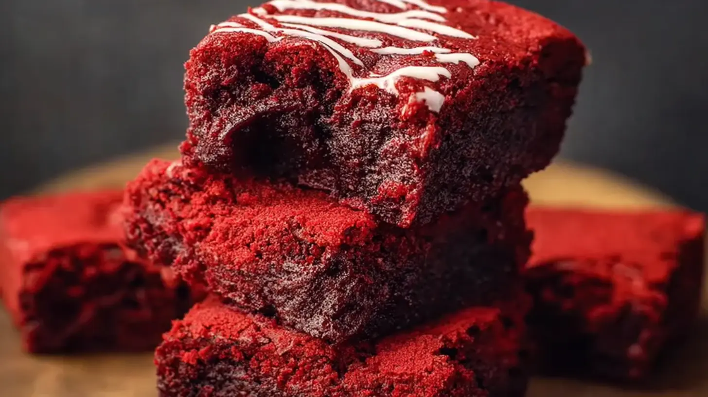 Fudgy Red Velvet Brownies: Why 1 is Perfect 1 Plate of freshly baked fudgy red velvet brownies with cream cheese frosting