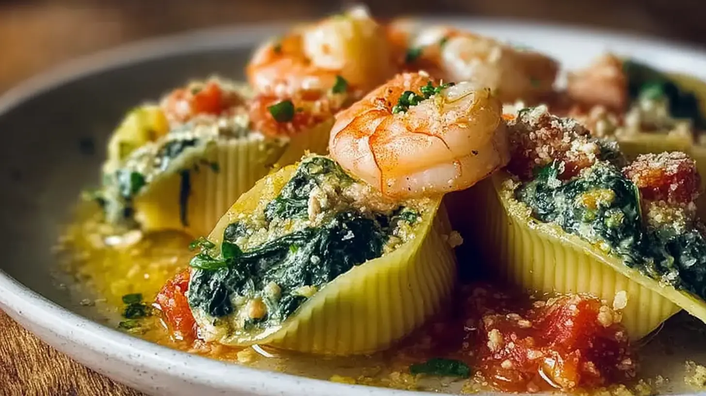 Shrimp Spinach Stuffed Pasta Rolls: Why Try 1 Today? 1 Cooked shrimp and spinach filling in pasta rolls