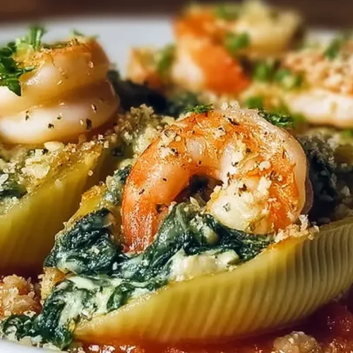 Shrimp Spinach Stuffed Pasta Rolls: Why Try 1 Today? 2 Close-up of shrimp spinach stuffed pasta rolls on a plate