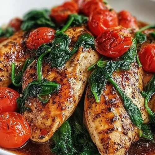 Balsamic Garlic Chicken with Tomatoes & Spinach — tangy sauce, cooks in one skillet: How 1 Dish Does It All 2 Balsamic garlic chicken with tomatoes and spinach cooking in a single skillet