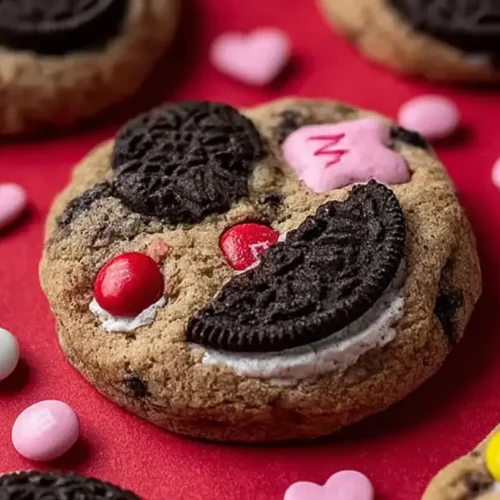 Valentine’s Day Oreo M&M’s Cookies: 7 Sweet Treats 2 A plate of Valentine’s Day Oreo M&M’s cookies, sprinkled with festive candies