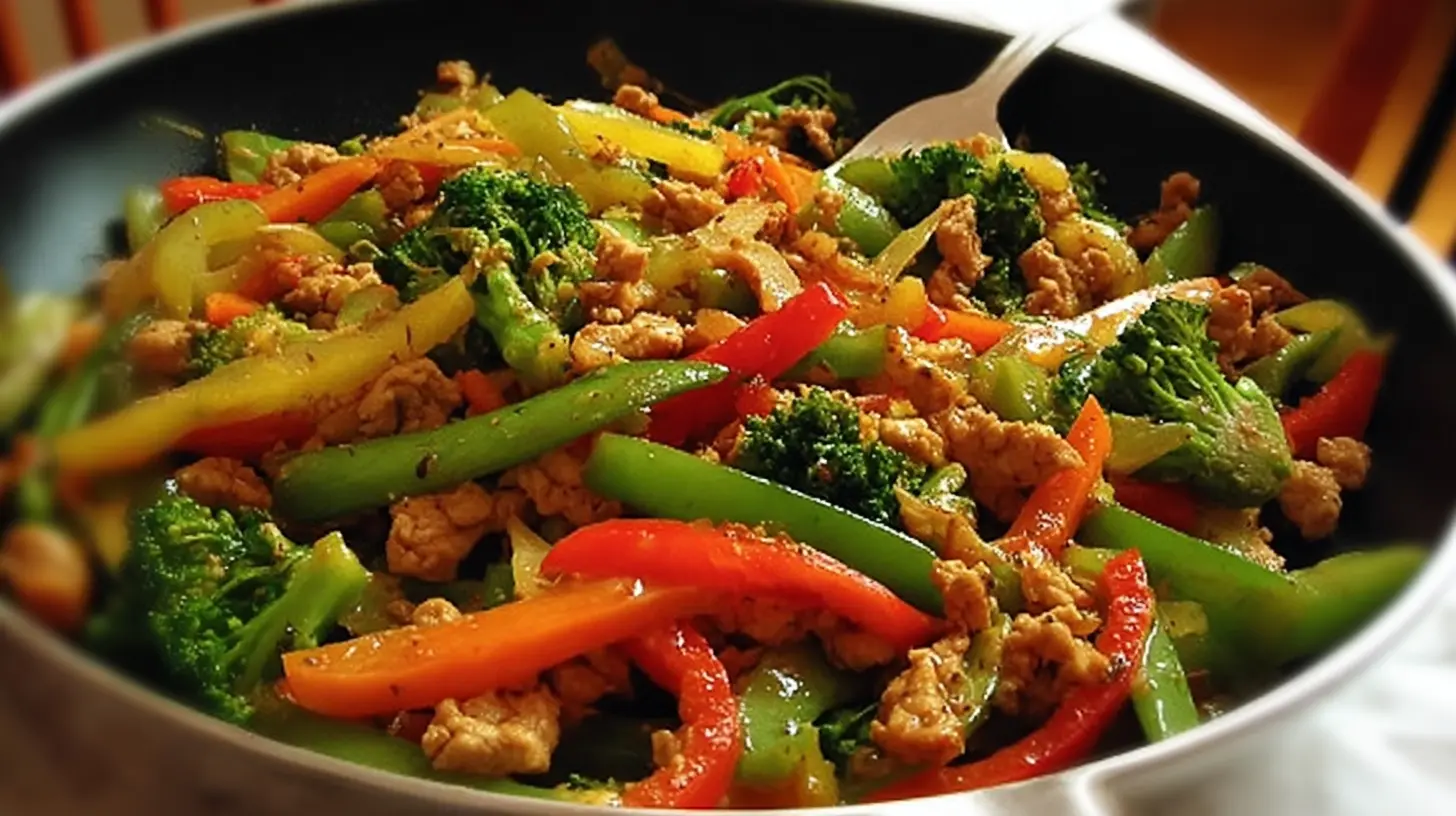 Healthy Turkey Vegetable Stir-Fry: 6 Ways to Spice It Up 1 Close-up of colorful Healthy Turkey Vegetable Stir-Fry with broccoli and carrots