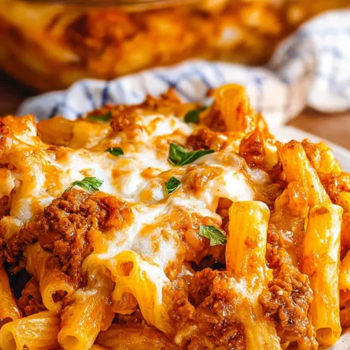 A steaming dish of baked ziti dinner, perfect for busy nights
