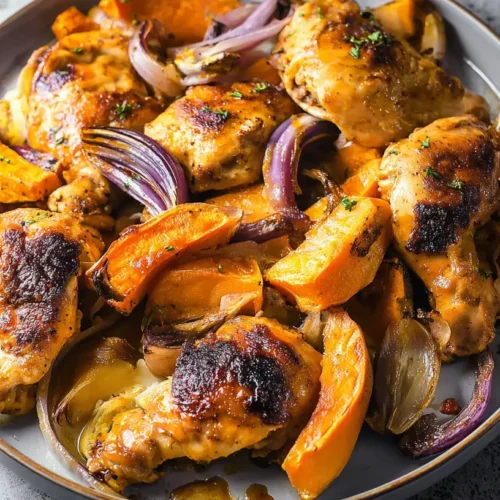 Dump-and-Bake BBQ Chicken & Sweet Potatoes — smoky-sweet tray bake: Top 3 Benefits! 2 A dump-and-bake BBQ chicken and sweet potatoes tray bake with smoky-sweet sauce, fresh from the oven.