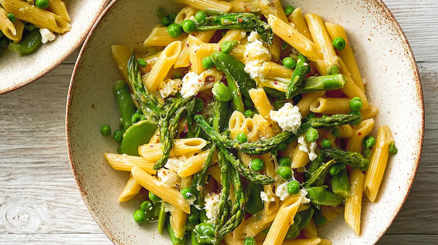 Spring Veggie Pasta Dinner: 2 Delicious Ways 1 Colorful spring veggie pasta ready for a healthy dinner.