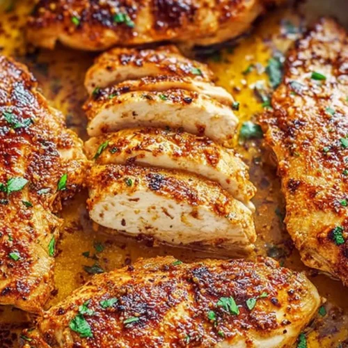 Juicy Oven-Baked Chicken Breast Dinner: 7 Flavor Boosts 2 Close-up of a juicy oven-baked chicken breast dinner, golden brown and perfectly cooked.