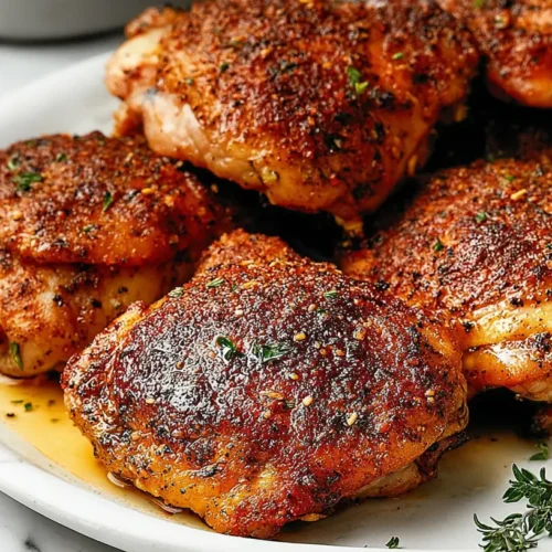 A delicious one-pan chicken thigh dinner with roasted vegetables.