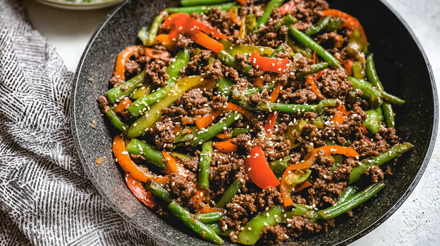 Ground Beef and Vegetable Stir Fry: The 1-Pan Wonder 1 Delicious ground beef and vegetable stir fry served in a bowl, ready to eat.