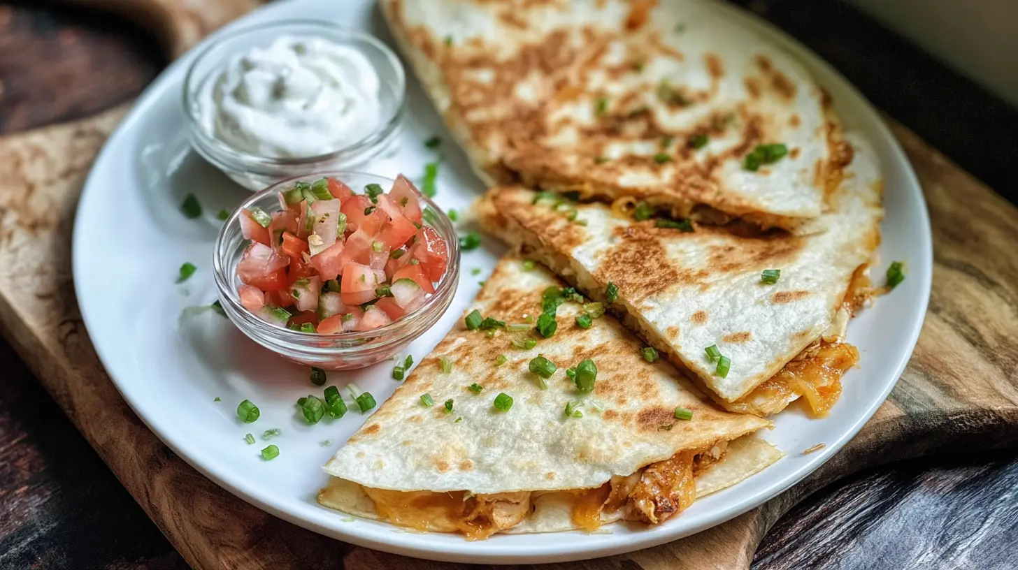 Delicious and easy chicken quesadilla fresh from the pan.