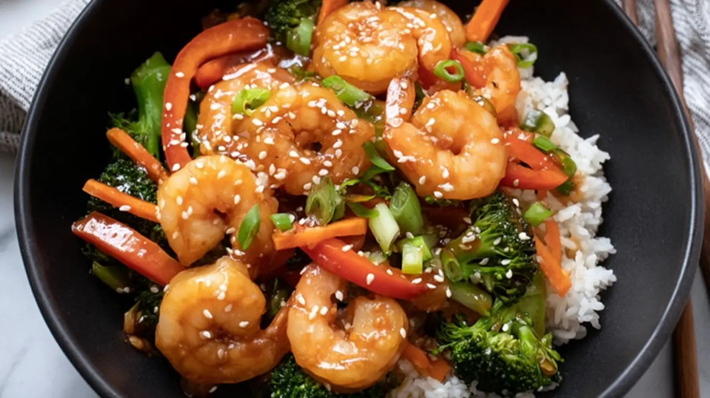 Simple Shrimp Stir-Fry Dinner: 2 Quick Tips Inside. 1 Close-up of a skillet filled with speedy shrimp stir-fry for dinner.