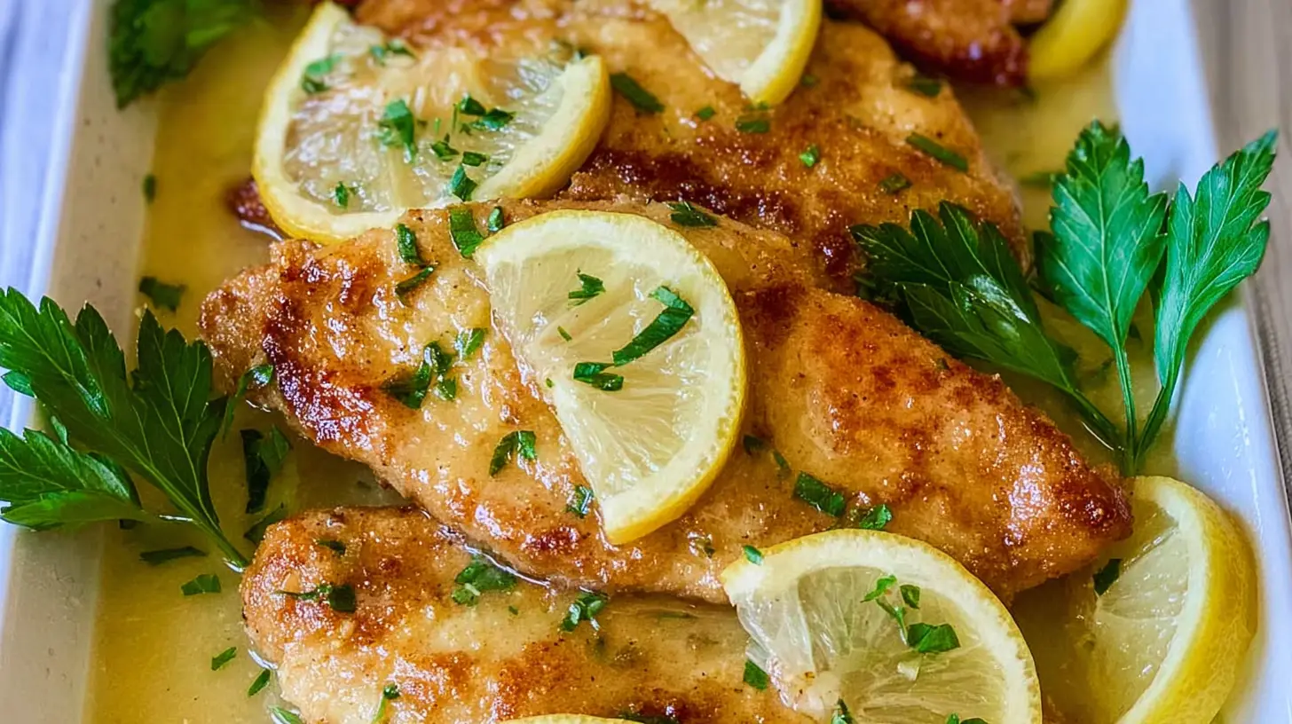 A prepared plate featuring a simple lemon chicken entree for dinner.