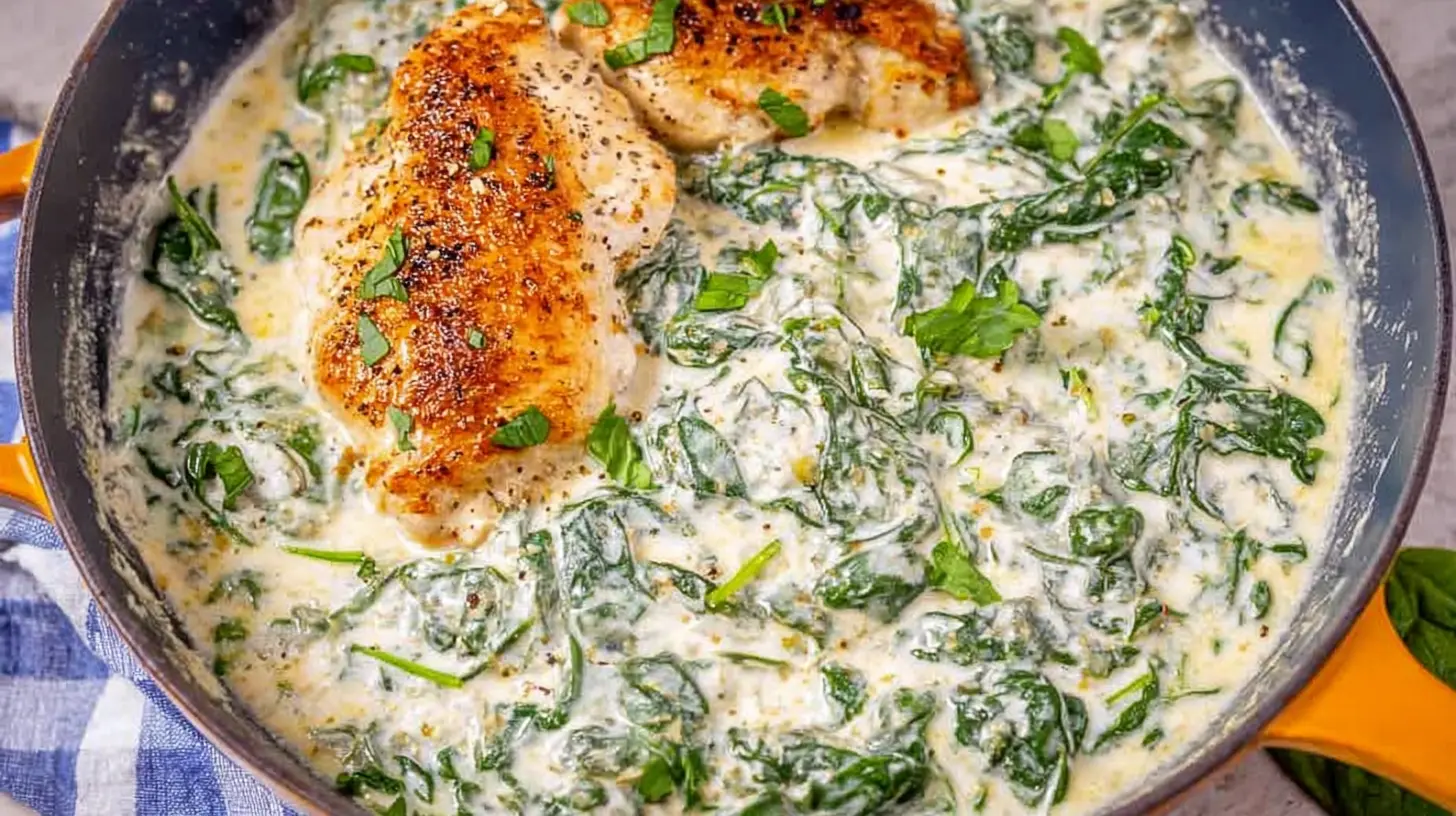 Creamy chicken and spinach dish ready to be enjoyed as dinner.