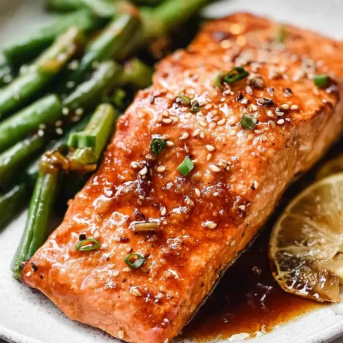 Easy Honey Garlic Salmon: 2 Best Tricks 2 A plate featuring perfectly cooked easy honey garlic salmon with a glossy glaze