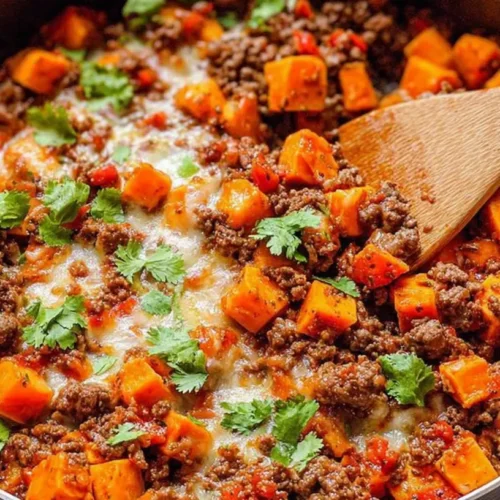 Ground Beef and Sweet Potato Skillet: Top 10 Benefits 2 A full pan of ground beef and sweet potato skillet cooked to perfection.