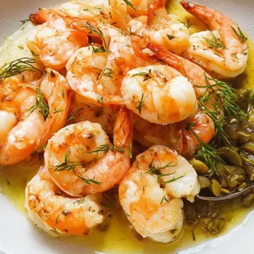 Light Lemon Shrimp Dinner: How to Make it in 20 Mins 2 A light lemon shrimp dinner featuring cooked shrimp with lemon slices and herbs.