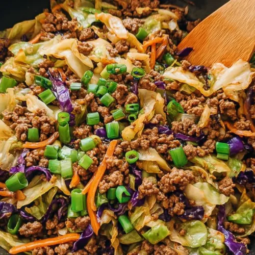Low-Carb Ground Beef Cabbage Stir Fry: Best 3 Reasons to Try! 2 A vibrant low-carb ground beef cabbage stir fry in a large pan.