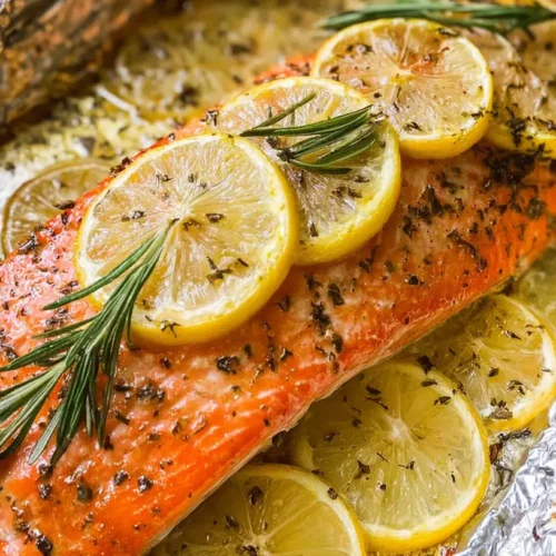 Simple Baked Salmon With Lemon: The 4 Best Hacks 2 A simple baked salmon fillet adorned with lemon slices and fresh dill.
