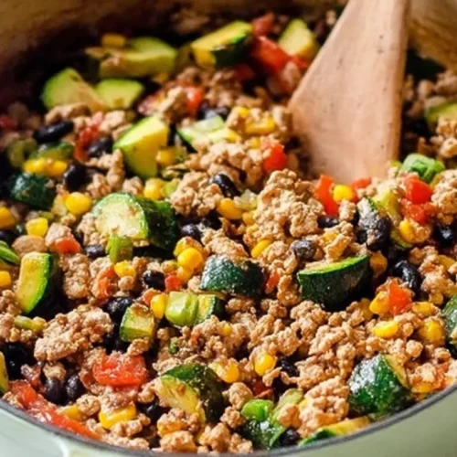Lean Ground Turkey Skillet: 7 Reasons You'll Love It! 2 A lean ground turkey skillet dish cooked with colorful vegetables.